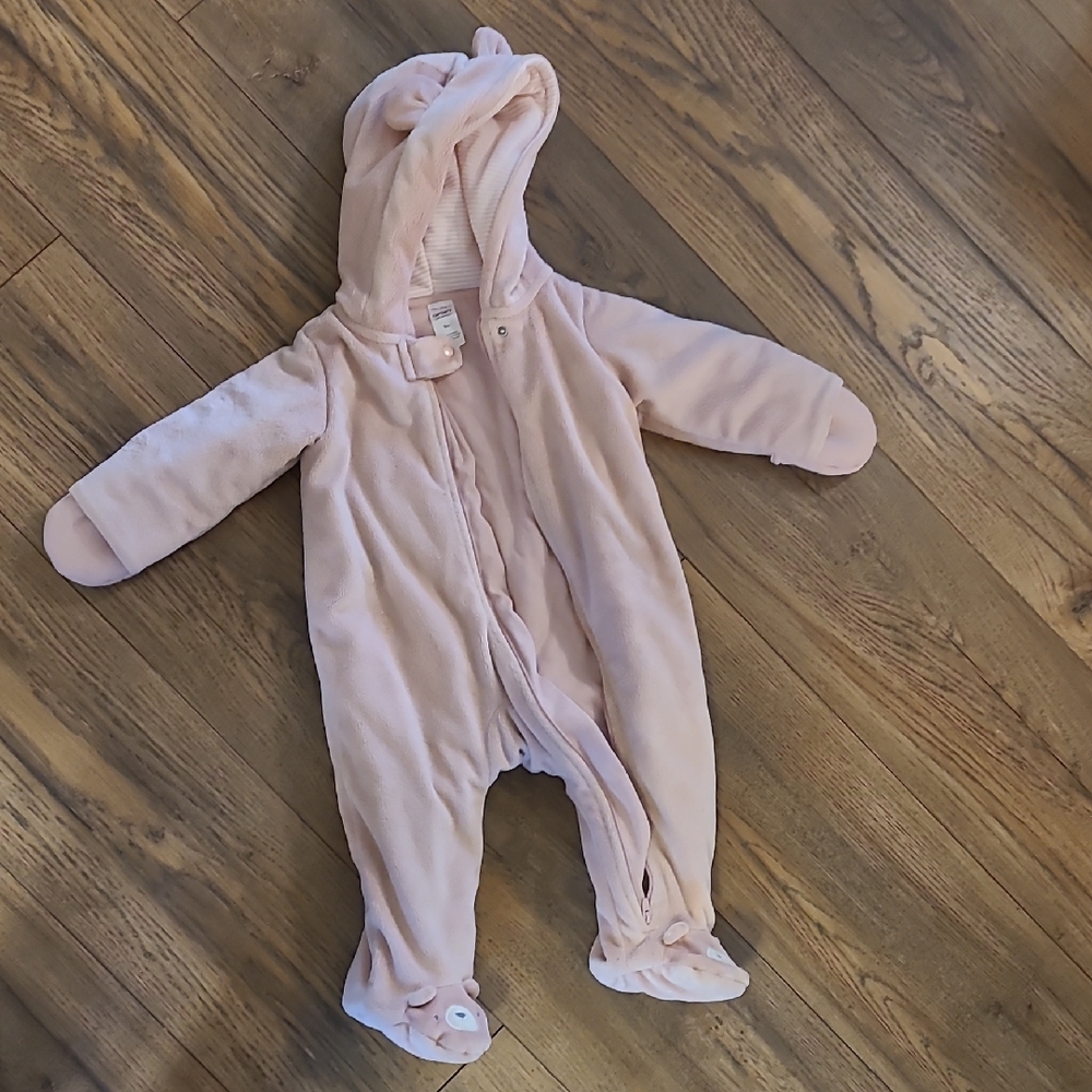 Carter's Light Pink Hooded Footed Baby One-Piece